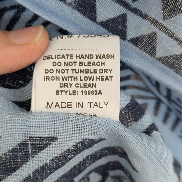 NWT Bellambra Pure Linen Aztec Print Tiered Midi Dress Blue Made in Italy XL - Picture 6 of 7